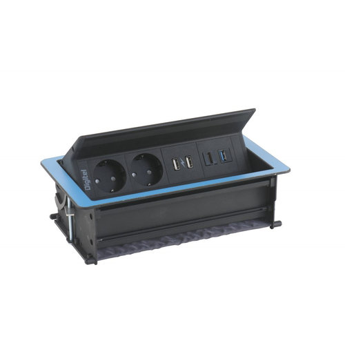 Digitel Flip Up - 4-Voudig, 3x stroom, 1x USB lader (2 ingangen) - Zwart