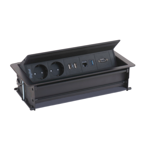 Digitel Flip Up - 5-Voudig, 3x stroom, 1x USB lader (2 ingangen) 1x leeg - Wit