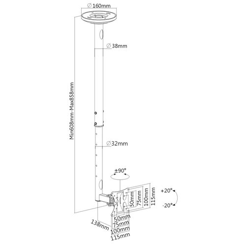 MyWall TV plafondbeugel - HL 4-1 (10-30 inch)-Wit