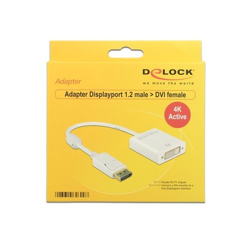 DeLock DisplayPort 1.2 male - DVI female adapter 4K (Active)-Wit