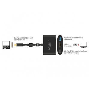 DeLock USB Type C™ male - HDMI (DP Alt Mode) 4K 30 Hz - USB type A en USB type C™ PD