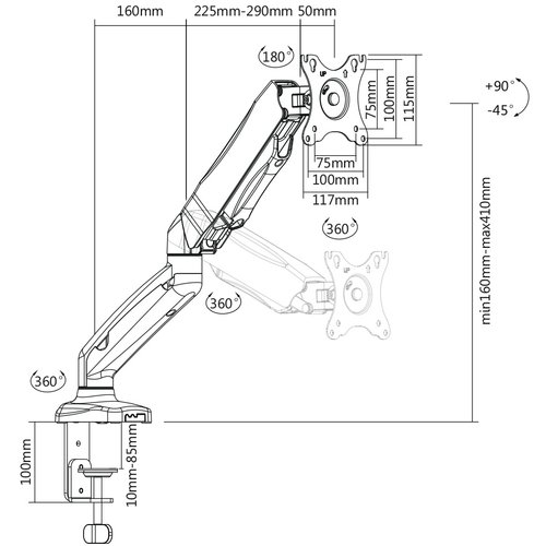 MyWall Monitor arm met gasveer Mywall HL16 (13 - 27 inch)