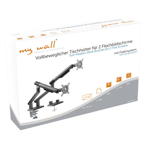 MyWall Monitorarm voor 2 monitoren met gasveer HL 23-2 (17-32 inch)