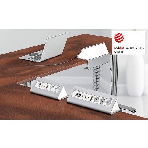 Kindermann CablePort desk² - 6 Voudig - 2x Stroom - 4x Leeg - Brushed