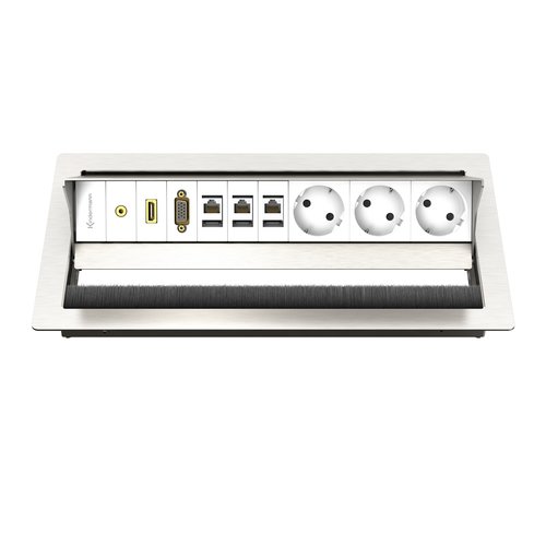 Kindermann CablePort Standard² - 3x 220V, 3.5mm audio, 3x Cat 6 (RJ45), HDMI en VGA-Roestvrijstaal