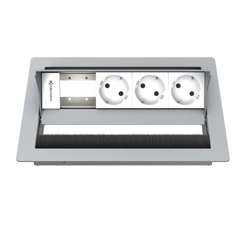 Kindermann CablePort Standard² - 3x Stroom, 1x leeg (2 halfsize modules) - Grijs (RAL9006)