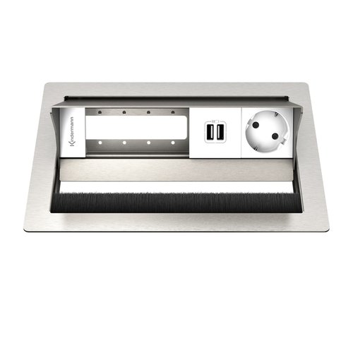 Kindermann CablePort Standard² - 1x Stroom, USB lader., 2x leeg (4 halfsize modules) - Roestvrijstaal