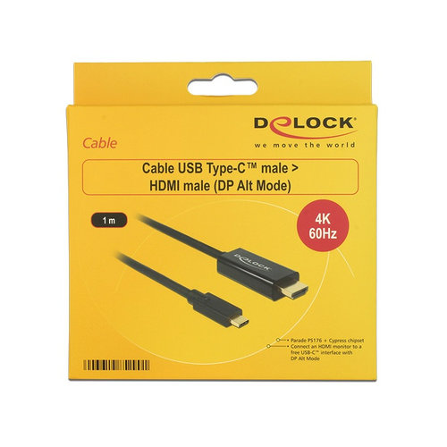 DeLock USB C - HDMI male (DP Alt Mode) 4K 60 Hz-1.0 meter