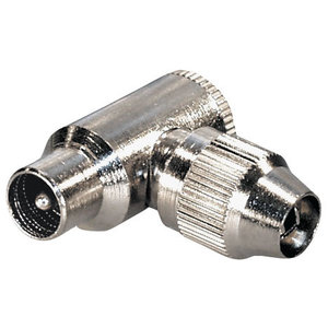 Bulk Coax (IEC) male schroef connector, nickel plated 75dB Haakse uitvoering