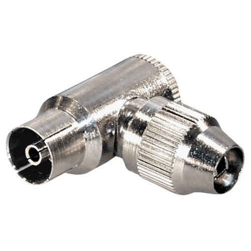 Bulk Coax (IEC) female schroef connector, nickel plated 75dB Haakse uitvoering