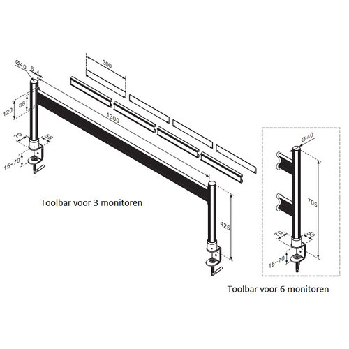 Braca Monitor Toolbar voor 2x 3 monitoren (24 inch)