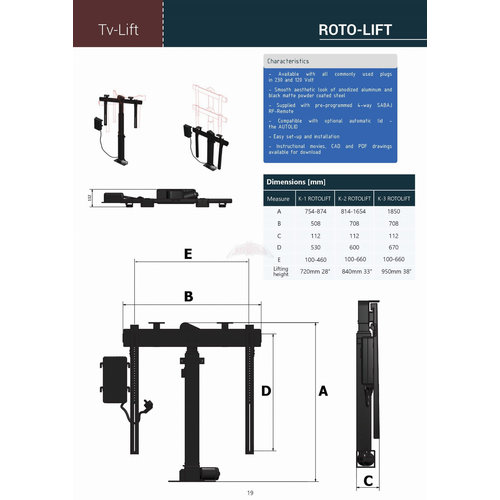 Sabaj Elektrische TV lift K2 RotoLift met Autolid Sabaj Elektrische TV lift K2 RotoLift met Autolid