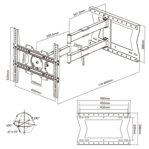 XTRARM TV Beugel Tantal 80 cm Flex 400 Zwart