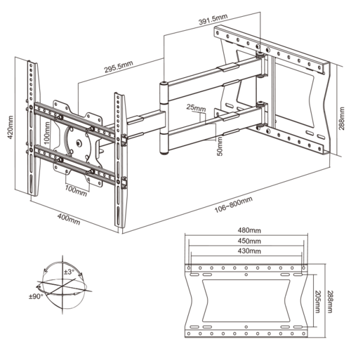 XTRARM TV Beugel Tantal 80 cm Fixed 400 Zwart