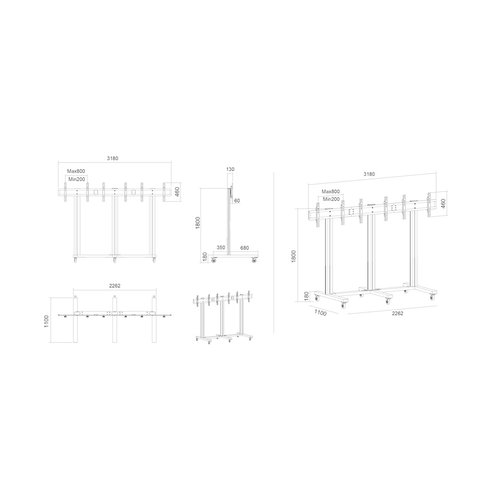 Multibrackets Public Video Wall Stand 2 (55-75 inch) of 3 schermen (40-55)'' Zwart