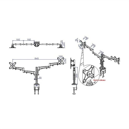 Braca Dubbele Monitorarm met separate hoogte verstelling - BRC1134