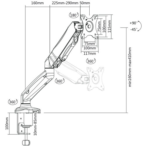 MyWall Monitor arm met gasveer HL16 (13 - 27 inch)