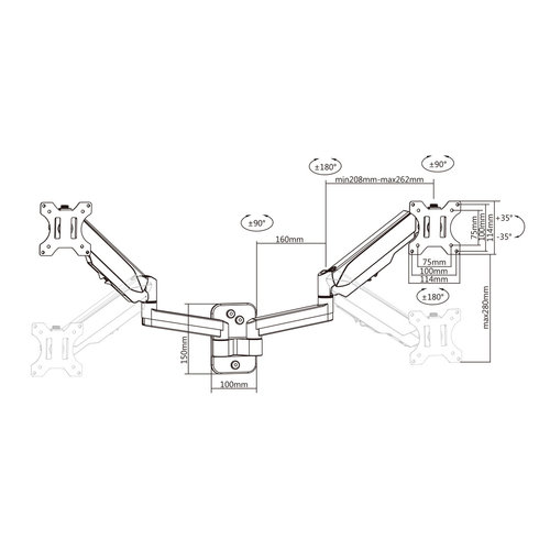 Multibrackets Wandbeugel voor 2 monitoren met gasveer verstelling