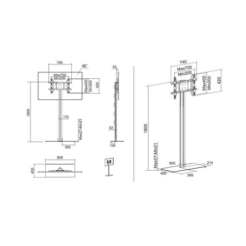 Multibrackets TV Standaard M Display 180 Single Silver