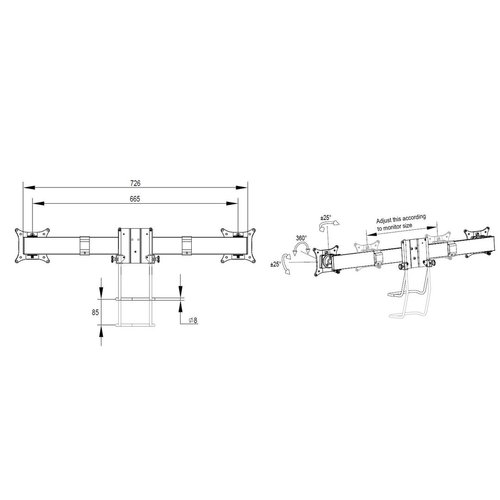 Multibrackets M VESA Gas Lift Arm Single Black w. Duo Crossbar
