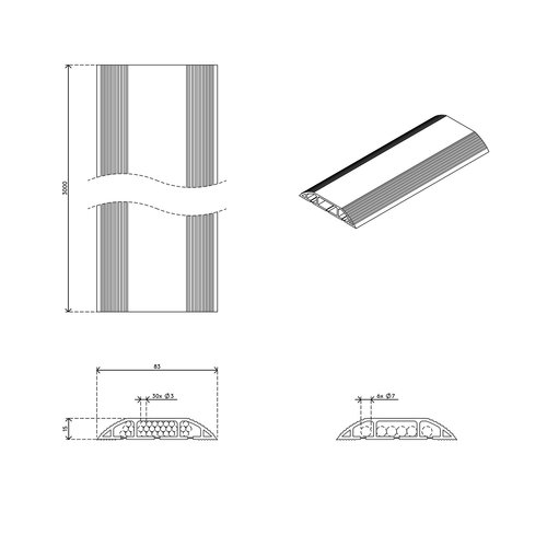 Dataflex Kabelbrug Vloergoot Zwart - 3.0 meter