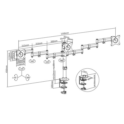 Multibrackets Multibracket M Deskmount Basic Tripple (15 t/m 27 inch)