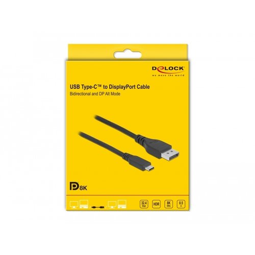 DeLock BI directionele USB Type-C™ - DisplayPort kabel (DP Alt Mode) 8K @ 60 Hz - 0.5 meter