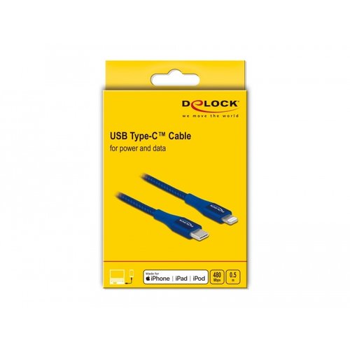 DeLock Data -en Oplaadkabel USB Type-C™ - Lightning™ voor iPhone™, iPad™ en iPod™ 0.5 meter - Blauw