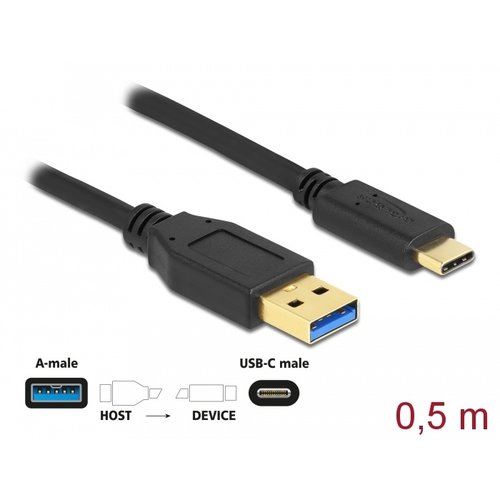 DeLock USB A male - USB Type-C™ male kabel - 0.5 meter