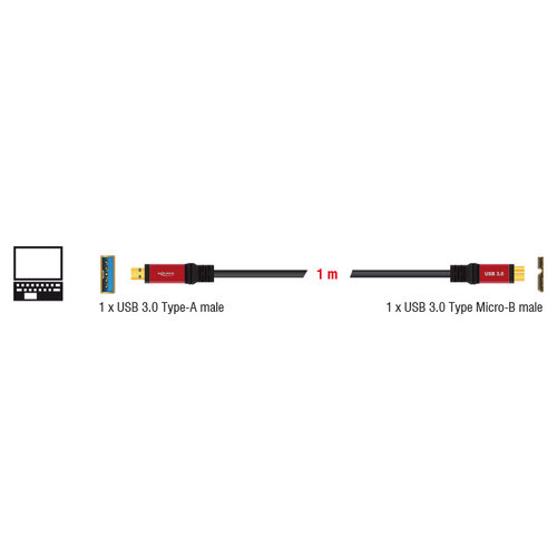 DeLock Premium USB A male - USB Micro B male (USB 3.0) - 1.0 meter DeLock Premium USB A male - USB Micro B male (USB 3.0) - 1.0 meter