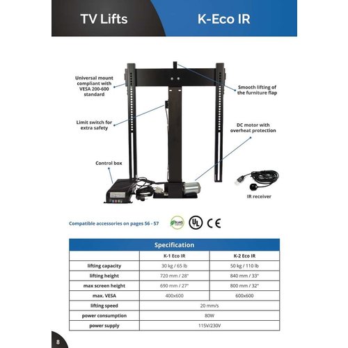 Sabaj TV Lift K2 ECO IR - 40 t/m 62 inch