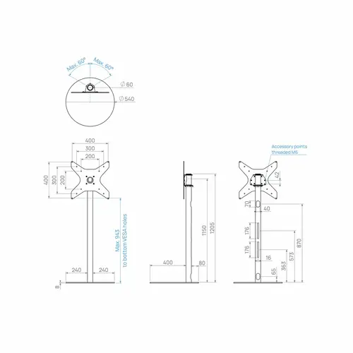 Cavus TV Standaard Sphere 120 cm RVS VESA 400x400 mm