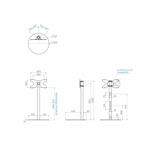 Cavus TV Standaard Sphere 120 cm RVS VESA 400x200 mm