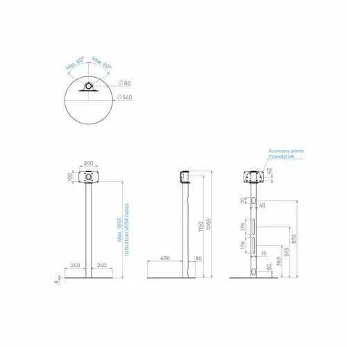 Cavus TV Standaard Sphere 120 cm RVS VESA 200x100 mm