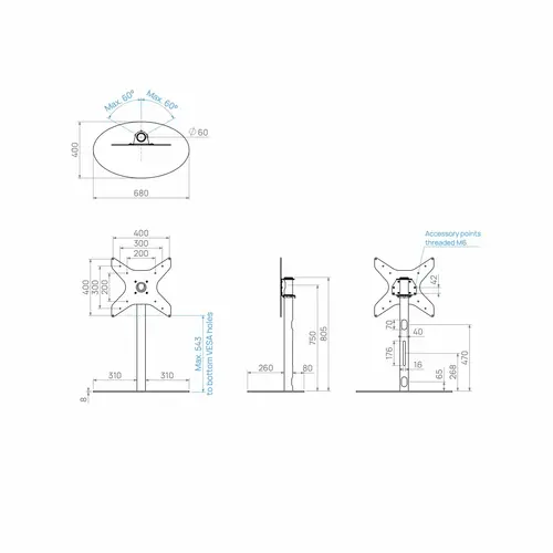 Cavus TV Standaard Ellips 80 cm RVS VESA 400x400 mm