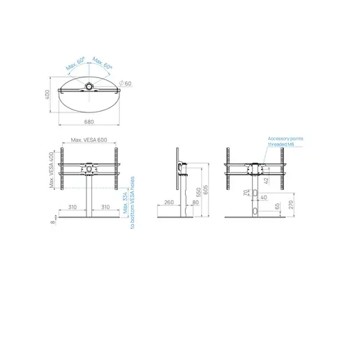 Cavus TV Standaard Ellips 60 cm RVS VESA 600x400 mm