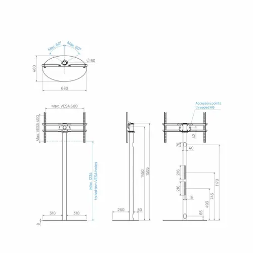 Cavus TV Standaard Ellips 150 cm RVS VESA 600x400 mm