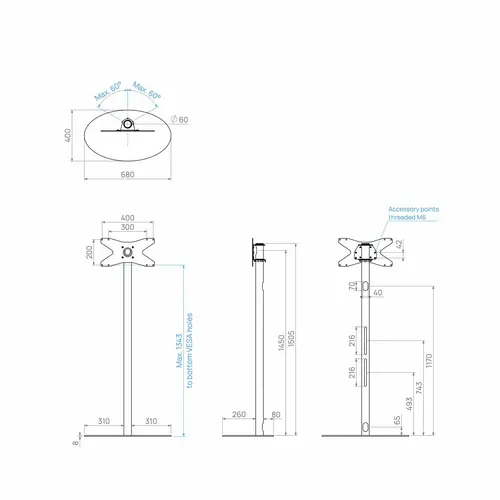 Cavus TV Standaard Ellips 150 cm RVS VESA 400x300 mm