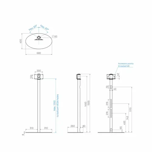 Cavus TV Standaard Ellips 150 cm RVS VESA 200x100 mm