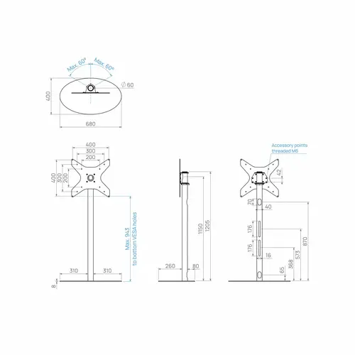 Cavus TV Standaard Ellips 120 cm RVS VESA 400x400 mm