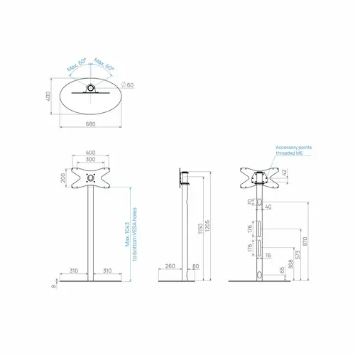 Cavus TV Standaard Ellips 120 cm RVS VESA 400x200 mm