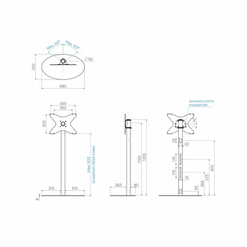 Cavus TV Standaard Ellips 120 cm RVS VESA 400x300 mm