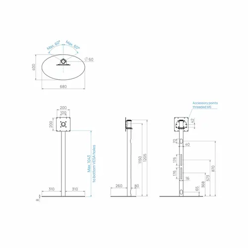 Cavus TV Standaard Ellips 120 cm RVS VESA 200x200 mm