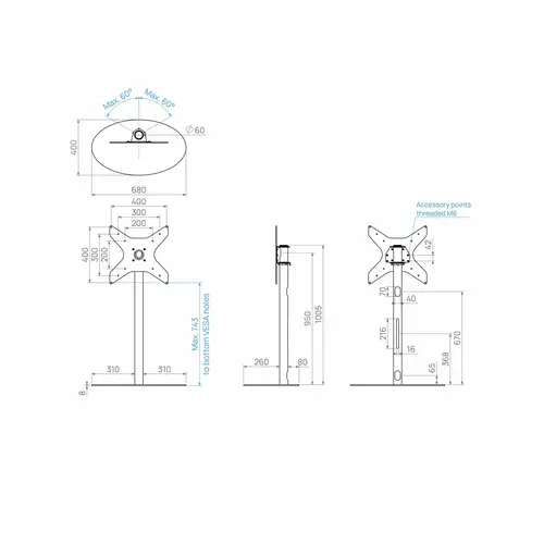Cavus TV Standaard Ellips 100 cm RVS VESA 400x400 mm
