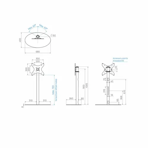 Cavus TV Standaard Ellips 100 cm RVS VESA 300x300 mm