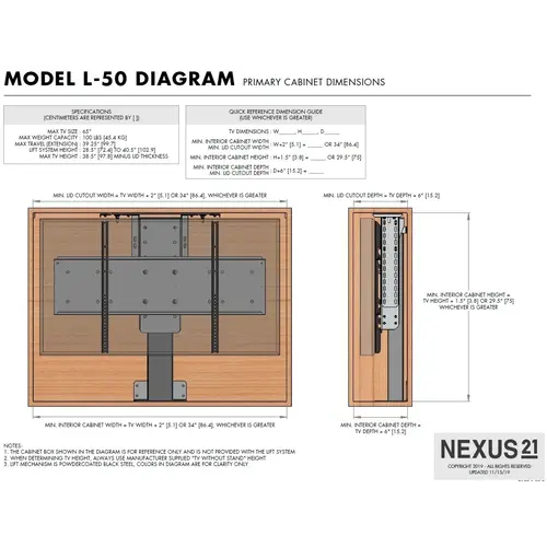 Nexus 21 TV Lift  Nexus 21 Model L-50 (40-65")