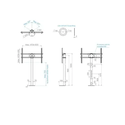 Cavus Meubel Mount - TV Standaard voor Meubel - 100 cm Zwart VESA 600x400