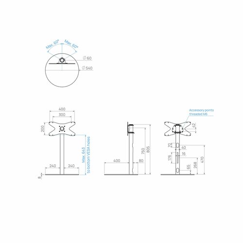 Cavus TV Standaard Sphere 80 cm Zwart VESA 400x200 mm