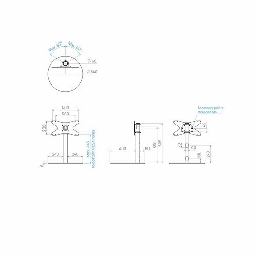 Cavus TV Standaard Sphere 60 cm Zwart VESA 400x200 mm