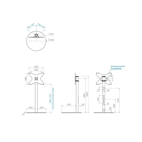 Cavus TV Standaard Sphere 80 cm RVS VESA 400x300 mm